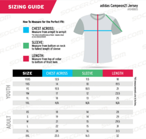 adidas football shirt sizing